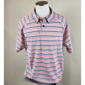Rhone Delta Pique Polo Shirt Mens 2XL Short Sleeve Performance Red Blue Striped